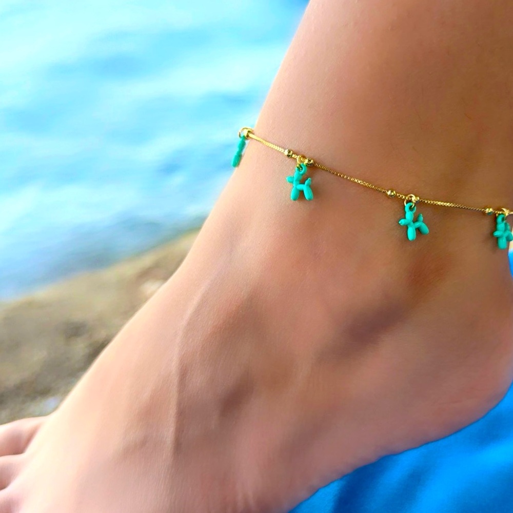 Balloon Puppy Dog Anklet 14k Gold Plated Dainty Tarnish Resistant Jewelry